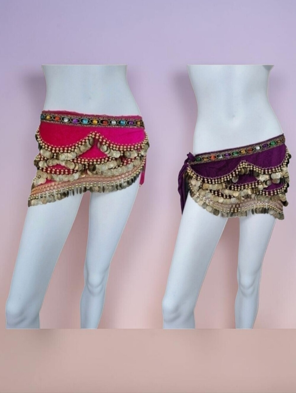 Bellylady set of 2 Belly dance skirt gold coin hip scarf with rhinestones